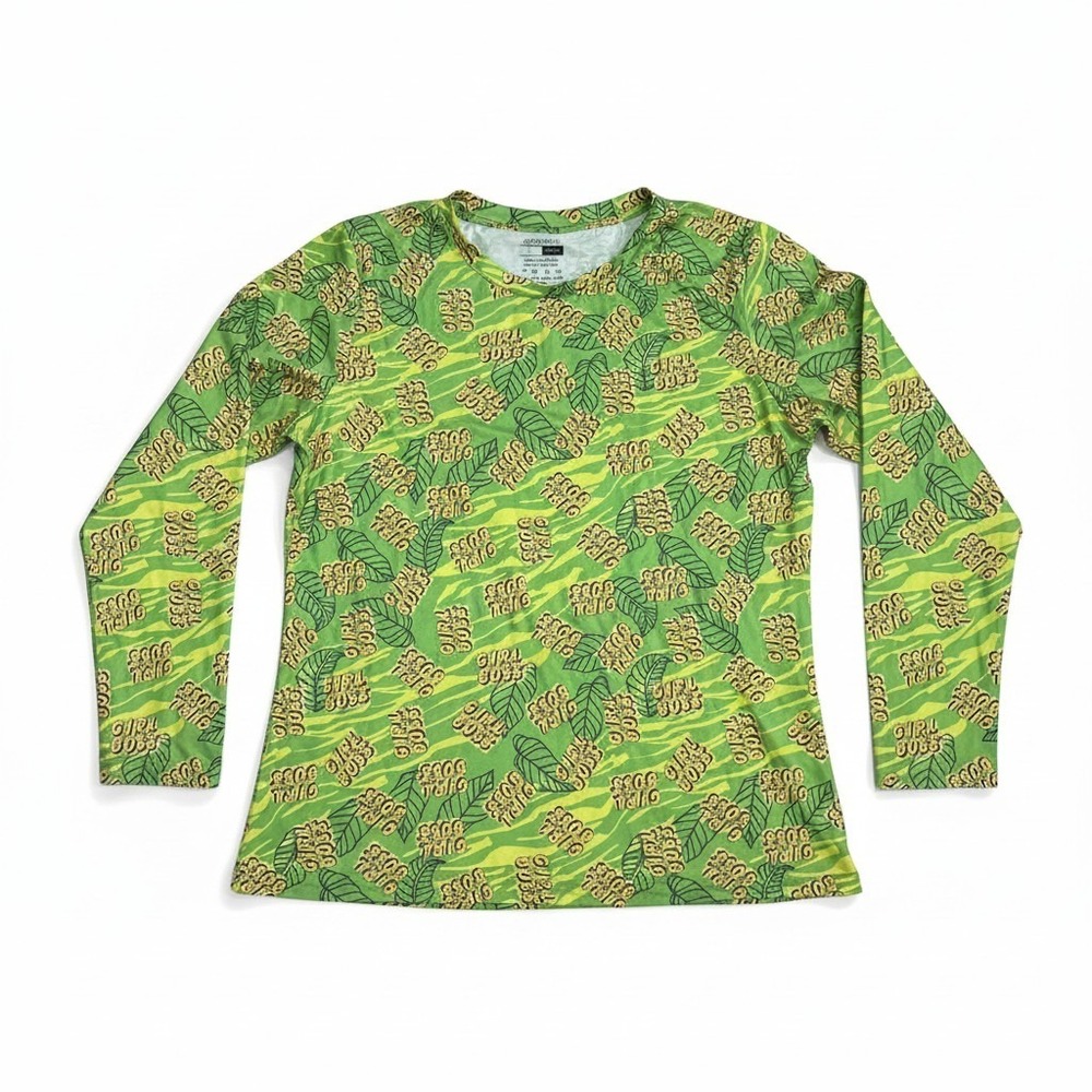 Izzy & Liv Green Girl Boss Tropical Leaf Graphic Long Sleeve Top Ladies Large